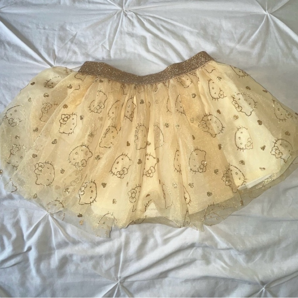 NWOT Hello Kitty Little Girls Gold Sparkly Tiered Lined Skirt SIZE 5T